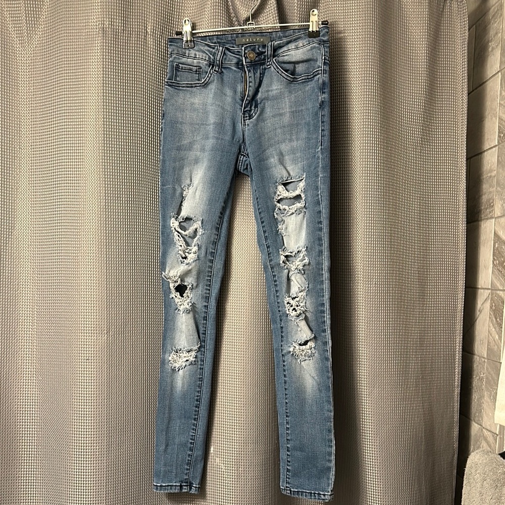 Distressed Blue Denim Jeans